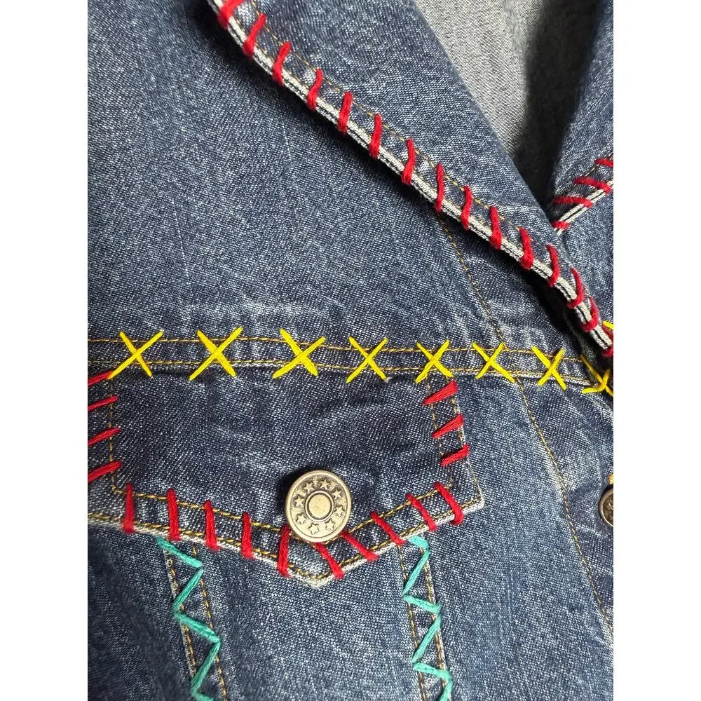 Cattlelac Ranch Women's Embroidered Jean Jacket Coastal Cowgirl Rodeo Western XL